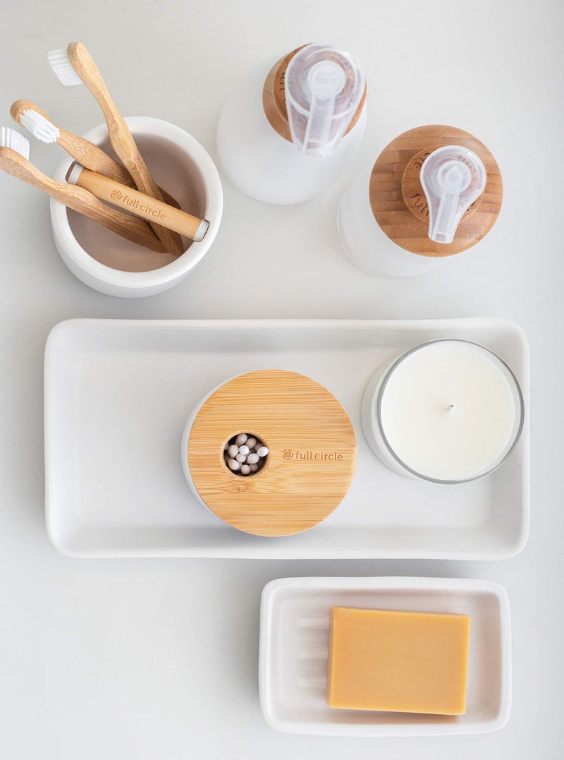 Full Circle Keep It Clean Ceramic & Bamboo Toothbrush Holder, White, Dry Earth Disk - Image 4